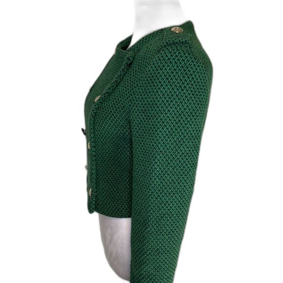 Zara Green Tweed Cropped Blogger Button Up Long Sleeve Sweater Womens Designer - Picture 5 of 7